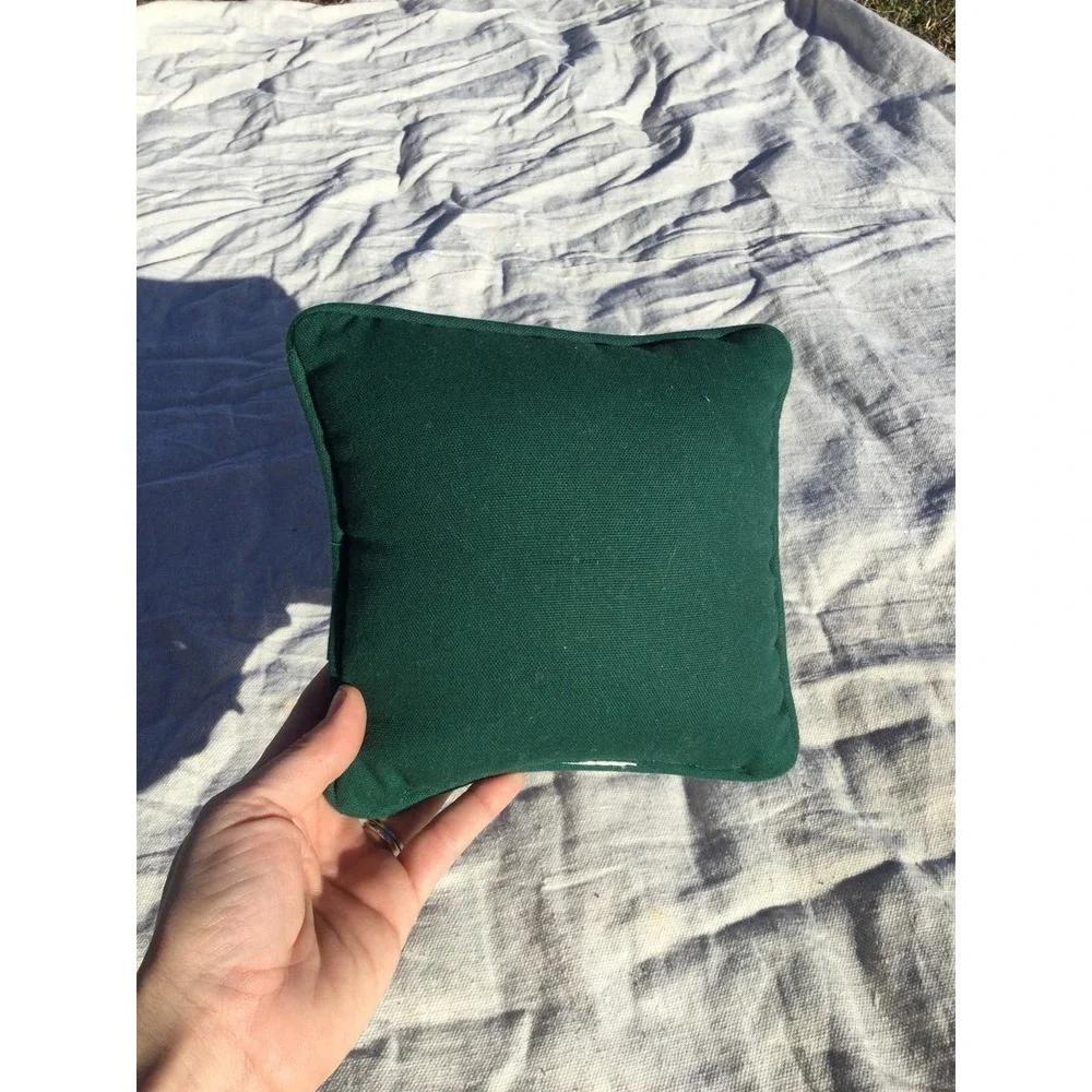 Vtg bunny square tapestry pillow 8” winter Easter rabbit‎ farmhouse green white